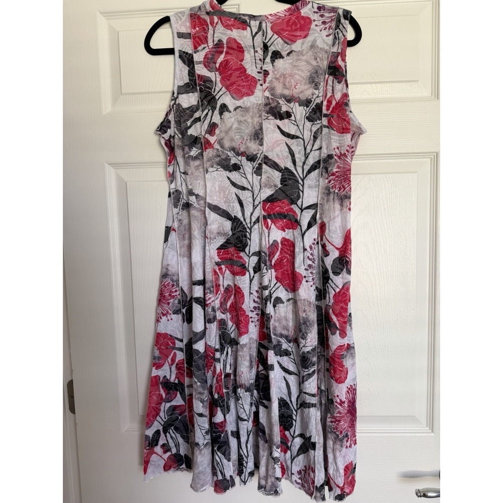 Shana Apparel Floral Crinkle Midi Dress M Pink Grey Artsy Lagenlook Boho Travel - Picture 4 of 9